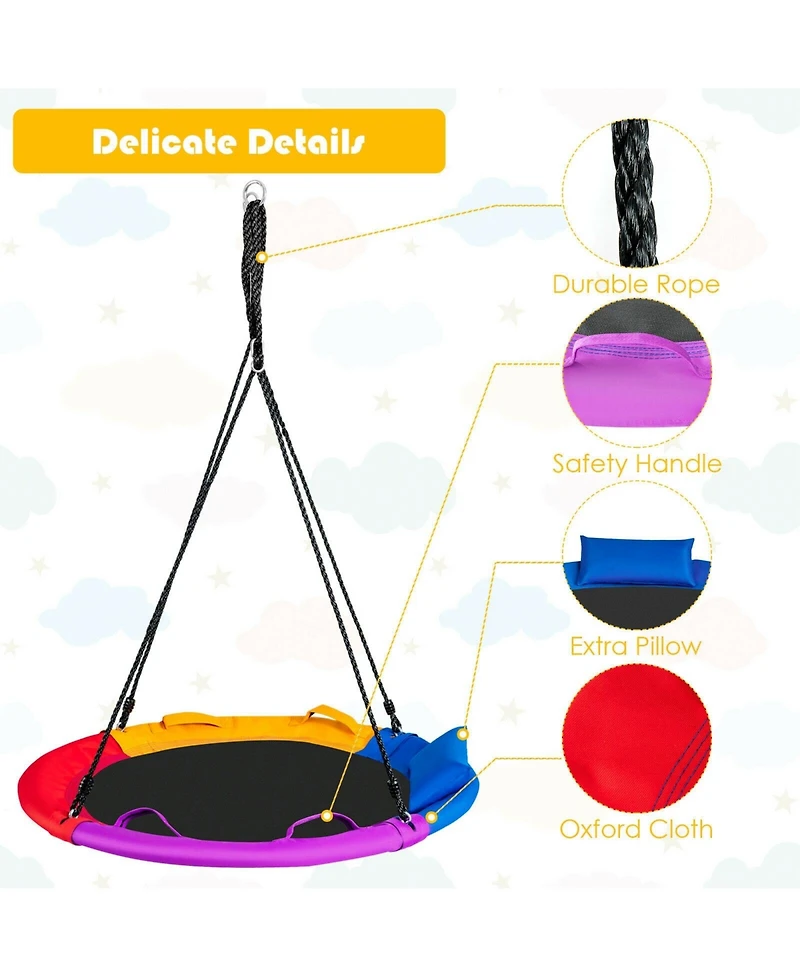 40 inch Saucer Tree Outdoor Round Platform Swing with Pillow and Handle