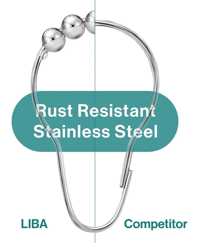 LiBa Shower Curtain Rings - Set of 12, Rustproof Stainless Steel