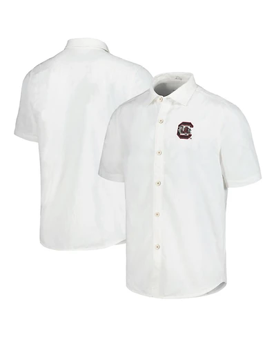 Tommy Bahama Men's White South Carolina Gamecocks Coconut Point Palm Vista IslandZone Camp Button-Up Shirt