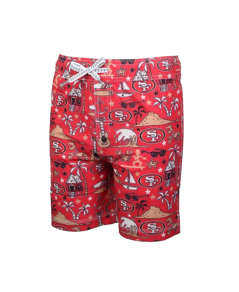 Wes & Willy Big Boys and Girls Scarlet San Francisco 49ers Luau Swim Trunks