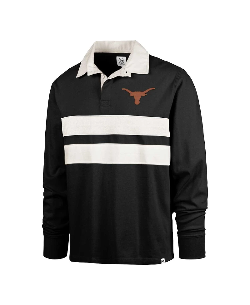 '47 Brand Men's Black Texas Longhorns Clubhouse Knox Thames Long Sleeve Rugby Polo Shirt