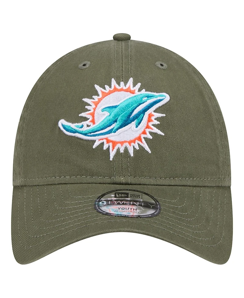 New Era Big Boys and Girls Olive Miami Dolphins Main 9TWENTY Adjustable Hat
