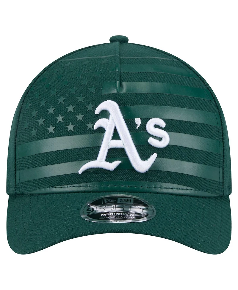 New Era Men's Green Athletics American Flag 9FORTY M-Crown A-Frame Adjustable Hat