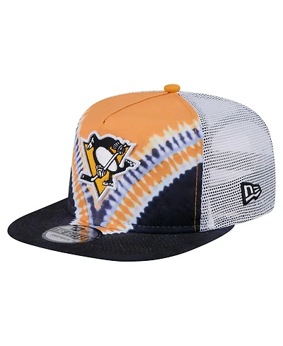 New Era Men's Black/Gold Pittsburgh Penguins Throwback V-Dye Adjustable Golfer Hat