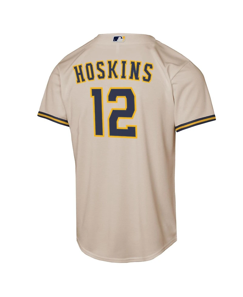 Nike Big Boys and Girls Rhys Hoskins Cream Milwaukee Brewers Home Replica Player Jersey