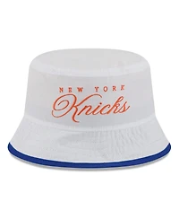 New Era Men's White/Blue New York Knicks 2025 Nba Draft Nylon Bucket Hat