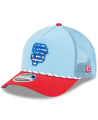 New Era Men's Light Blue/Red San Francisco Giants 2025 Fourth of July 9FORTY A-Frame M-Crown Adjustable Trucker Hat
