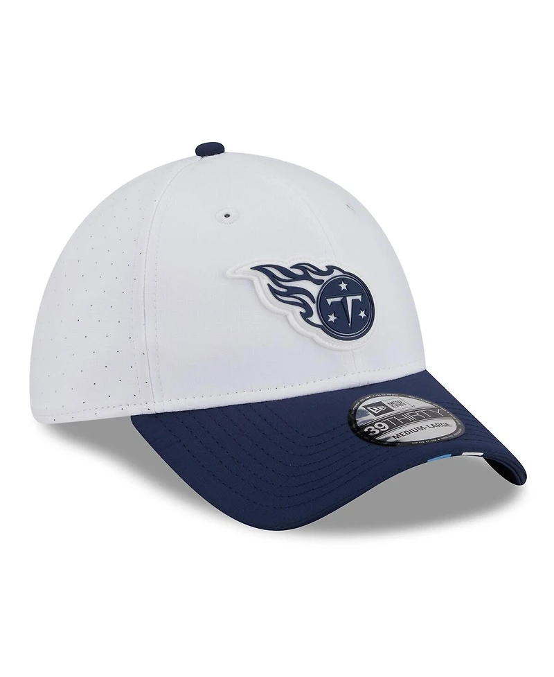 New Era Men's White/Navy Tennessee Titans 2025 Nfl Training Camp 39THIRTY Flex Hat