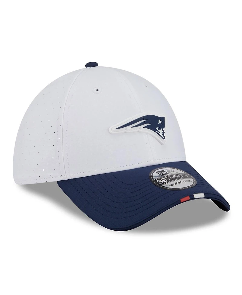 New Era Men's White/Navy England Patriots 2025 Nfl Training Camp 39THIRTY Flex Hat