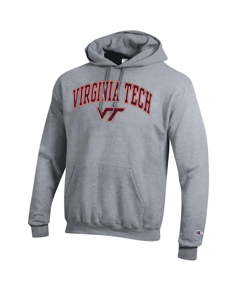 Champion Men's Heather Gray Virginia Tech Hokies Arched Logo Fleece Pullover Hoodie