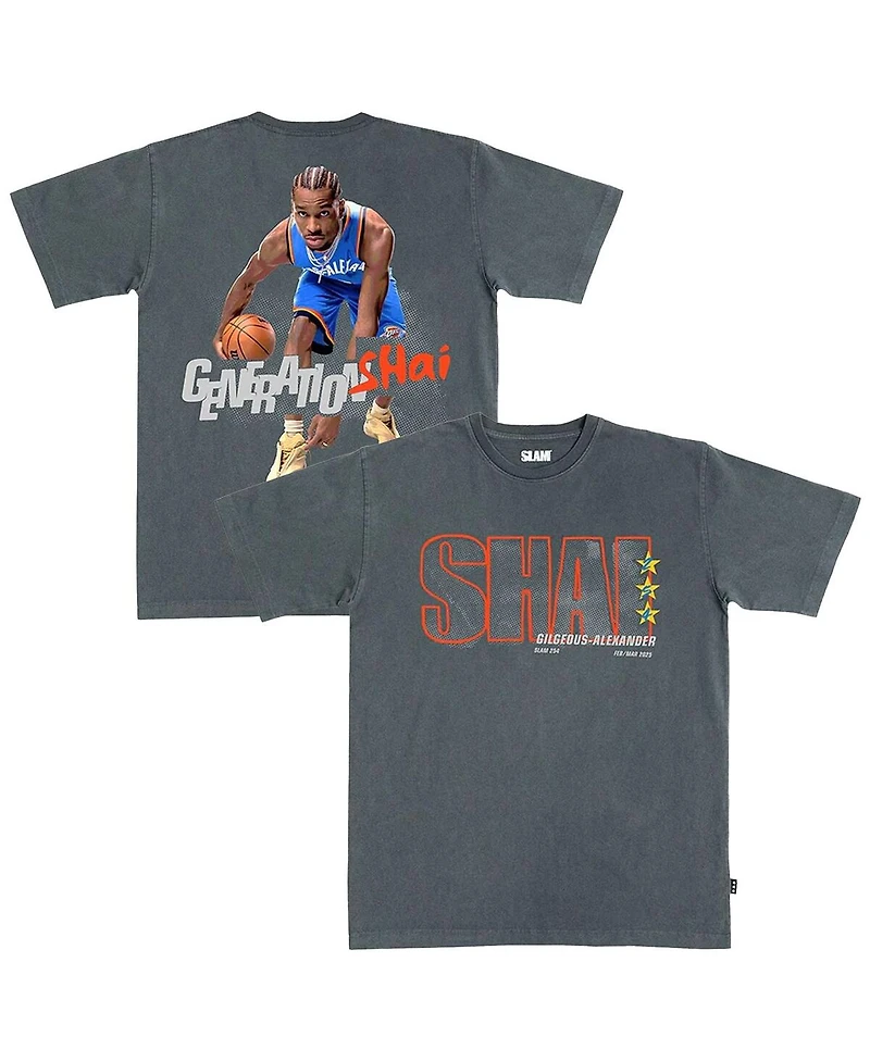 Slam Men's and Women's Shai Gilgeous-Alexander Charcoal Oklahoma City Thunder February/March 2025 Cover Graphic Remix T-Shirt
