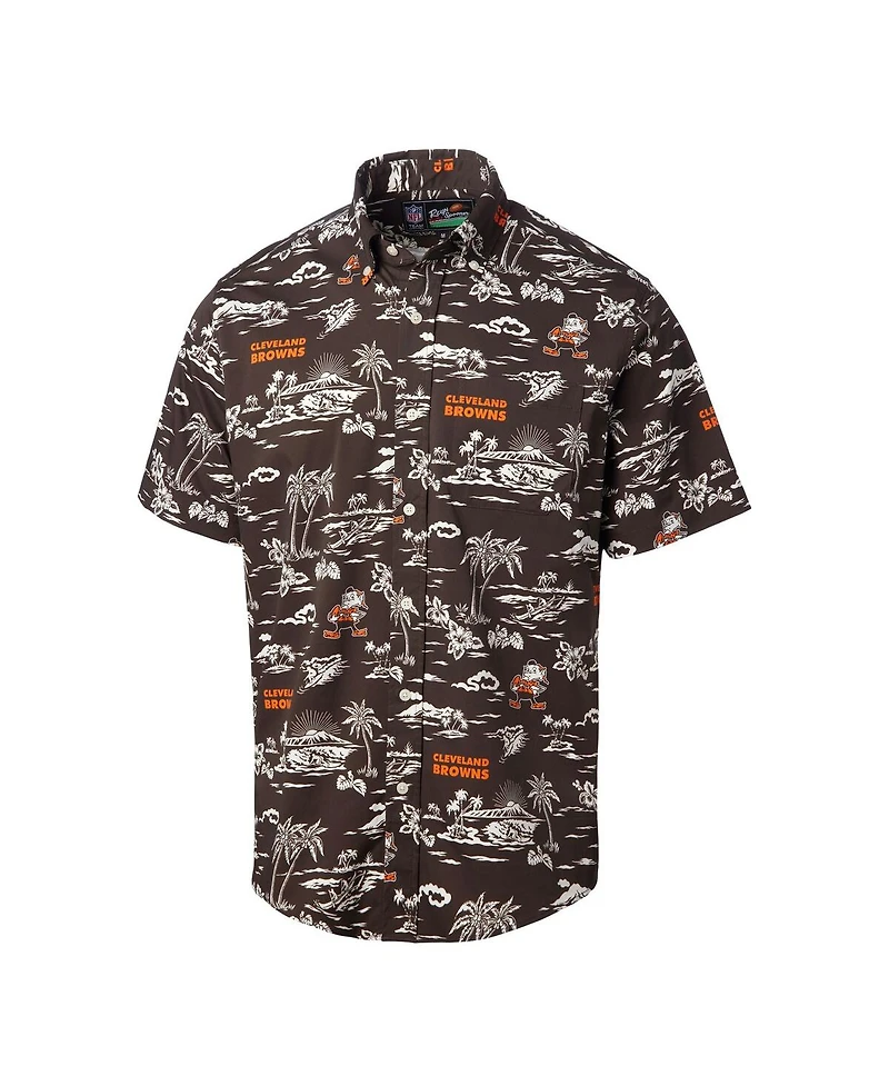 Reyn Spooner Men's Brown Cleveland Browns Throwback Kekai Print Button-Up Shirt