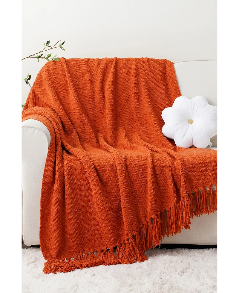 Battilo Herringbone Chenille Knit Throw