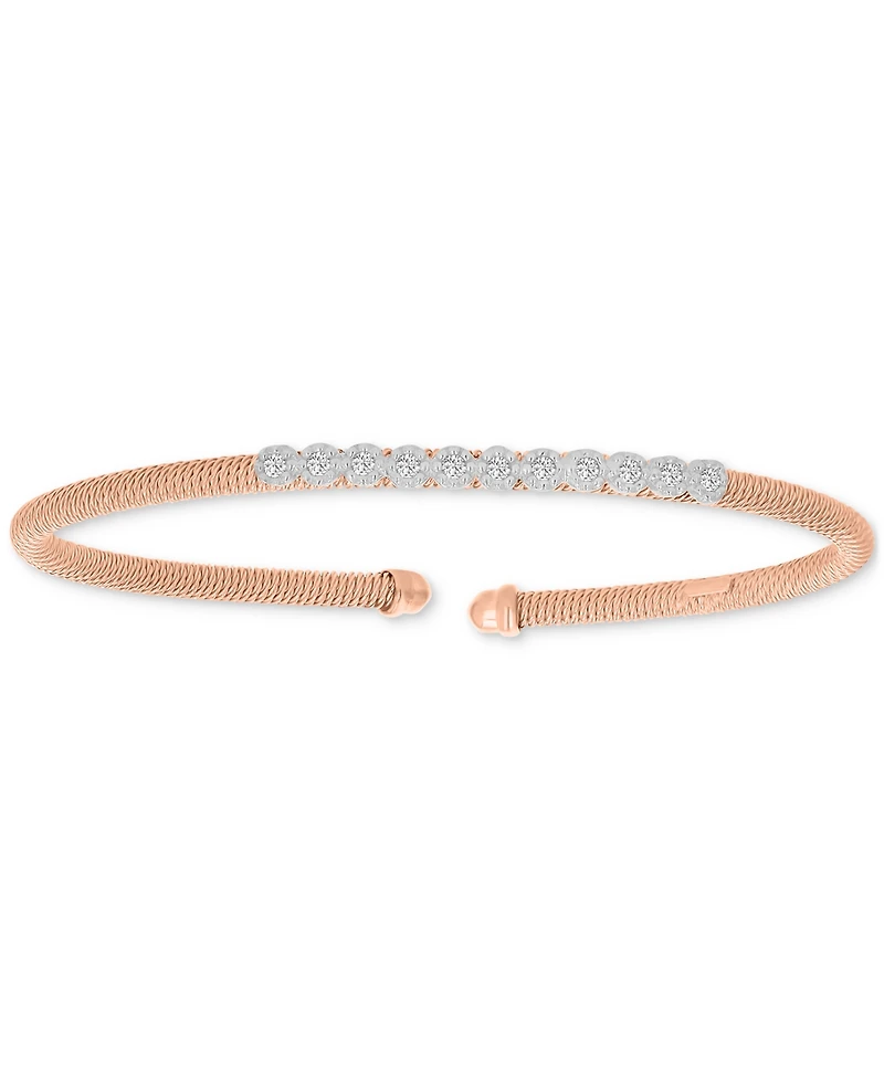 Round-Cut Cubic Zirconia Mesh Cuff Bracelet Sterling Silver or 14k Gold Rose Over