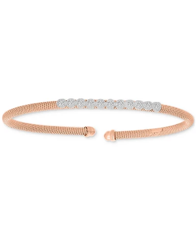 Round-Cut Cubic Zirconia Mesh Cuff Bracelet Sterling Silver or 14k Gold Rose Over