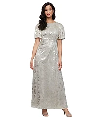 Sl Fashions Petite Short-Sleeve Metallic A-Line Gown