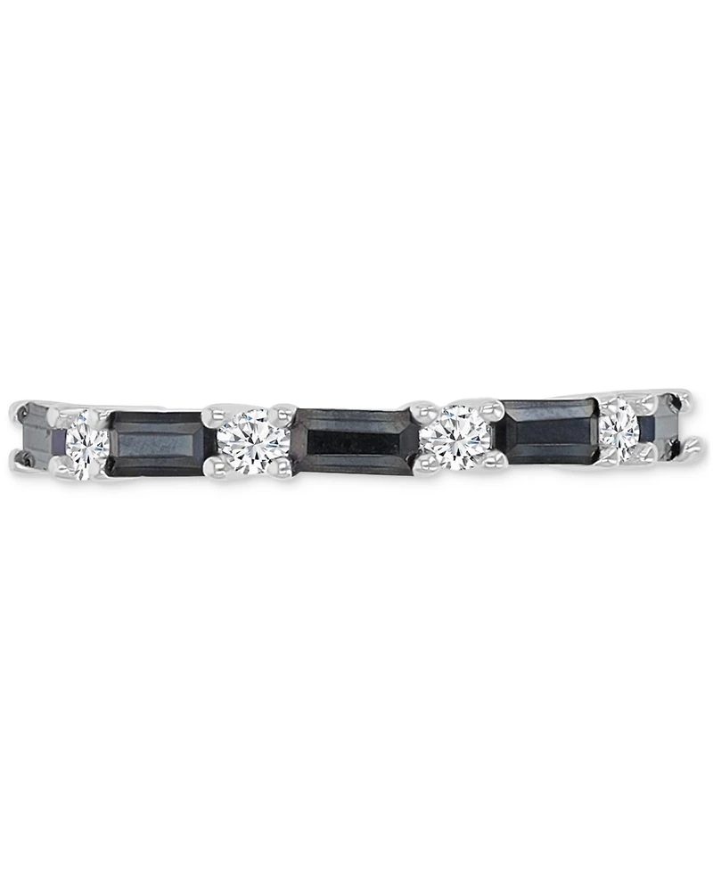 Black Spinel (5/8 ct. t.w.) & White Zircon (1/5 ct. t.w.) Stack Band in Sterling Silver