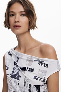 Desigual Women's Draped newspaper T-shirt