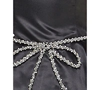 Seni & Cade Juniors' Beaded-Bow-Trim Satin Fit Flare Dress