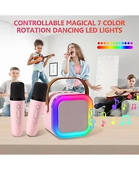 Zealsound Mini Karaoke Machine for Kids, Portable Bluetooth Speaker with 2 Wireless Mics, Led Lights, Gift for Girls & Boys, Ages 3-12+ (Pink)