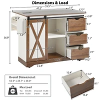 Casainc 55.5" Kitchen Storage Island With Drop Leaf, Barn Door, Power Outlet, Spice Rack (No Stools)