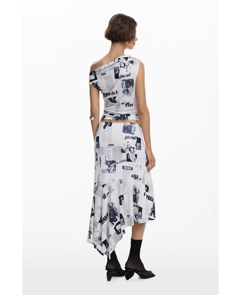 Desigual Women's Newspaper asymmetrical skirt