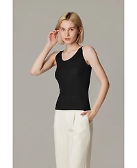 Jennie Liu Women's Scoop Neck Tank Top | 75% Merino Wool 25% Silk Ultra-Soft Layering Essential Natrual Moisture Wicking Sweater