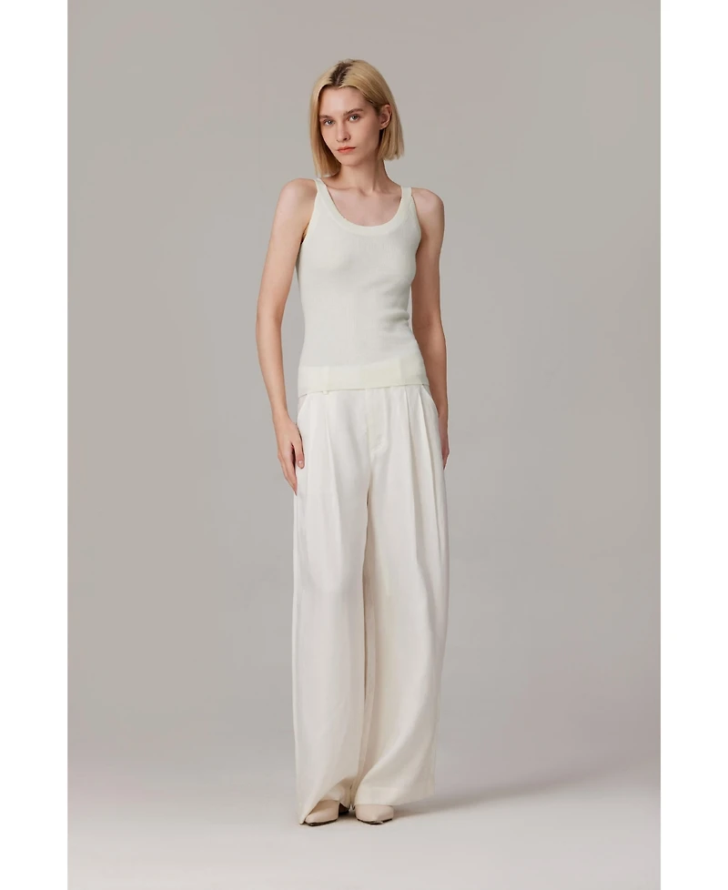 Jennie Liu Women's Scoop Neck Tank Top | 75% Merino Wool 25% Silk Ultra-Soft Layering Essential Natrual Moisture Wicking Sweater