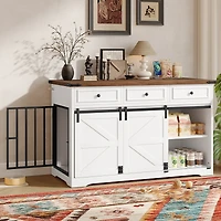 Casainc 55.1" Dog Crate Kennel with 3 Storage Drawers and Sliding Barn Door