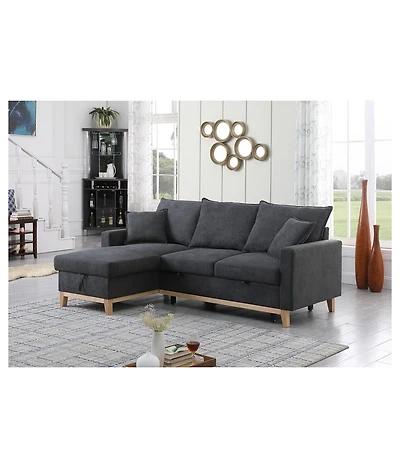 Homlux 84.25"W Dark Gray Woven Reversible Sleeper Sectional Sofa with Storage Chaise