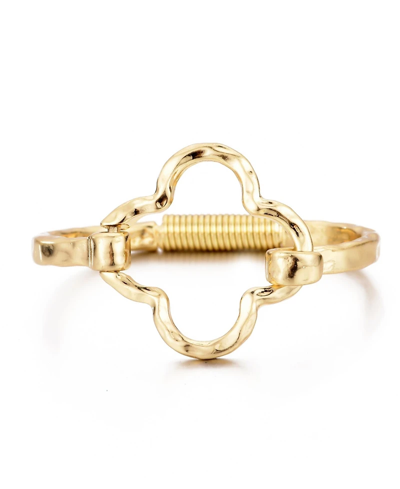 Adornia Gold Plated Hammered Clover Open Cuff Bracelet