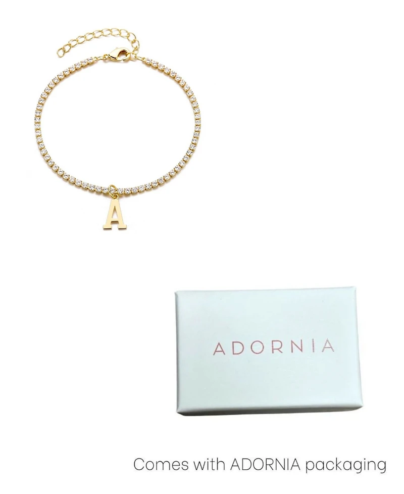 Adornia Gold Crystal Initial Charm Tennis Bracelet