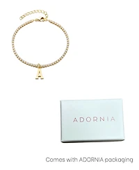 Adornia Gold Crystal Initial Charm Tennis Bracelet