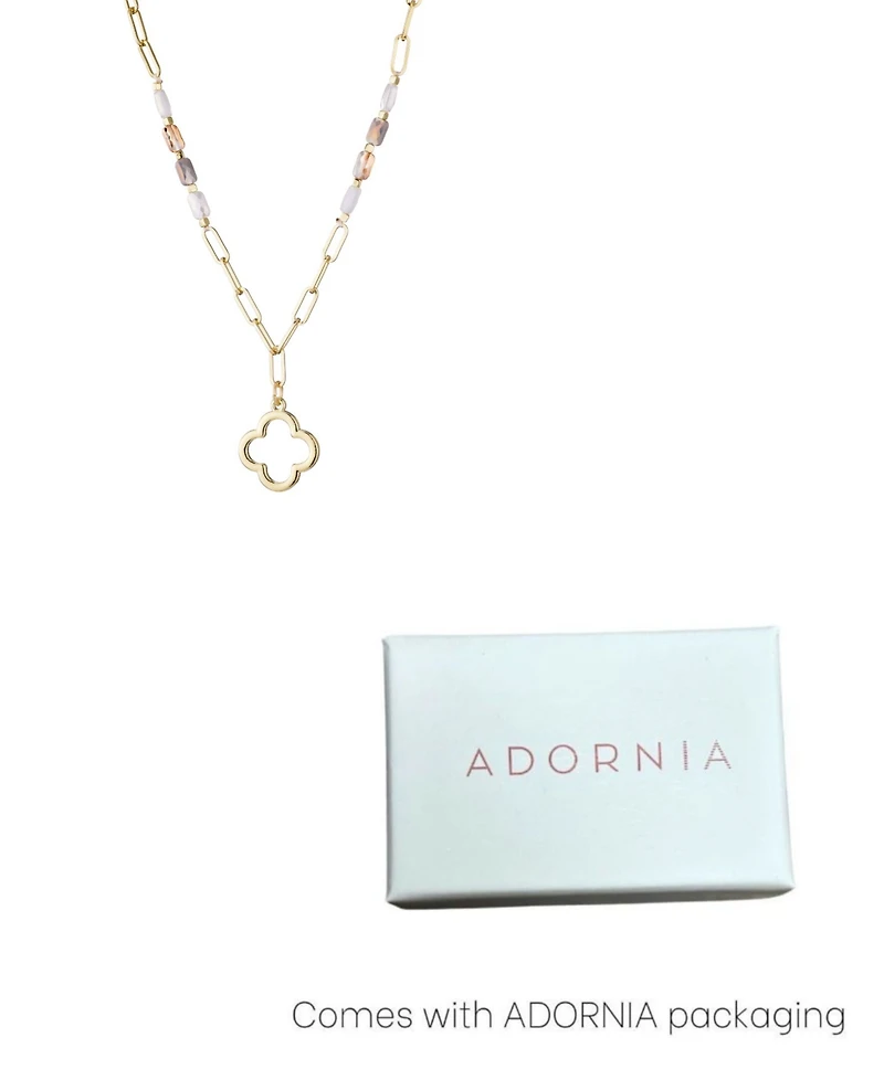 Adornia Mixed Bead and Chain Clover Outline Pendant Necklace