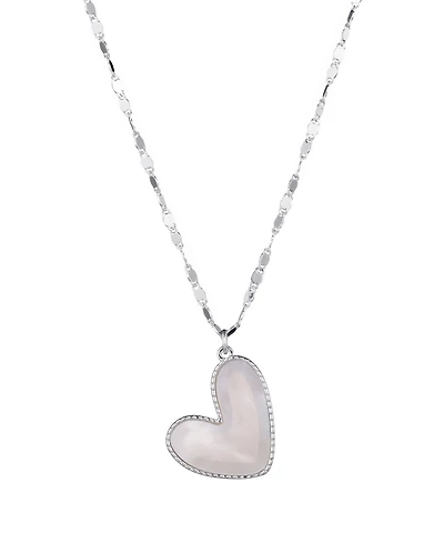 Adornia Silver Mother of Pearl Beaded Edge Heart Necklace