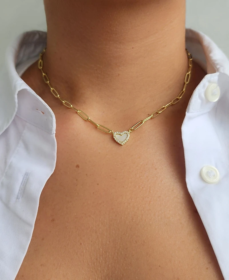 Adornia Gold Mother of Pearl Mini Heart Chain Necklace