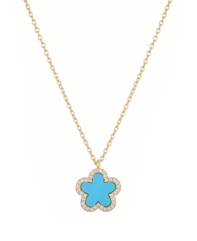 Adornia Gold Turquoise Halo 5 Leaf Clover Pendant Necklace