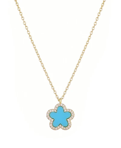 Adornia Gold Turquoise Halo 5 Leaf Clover Pendant Necklace