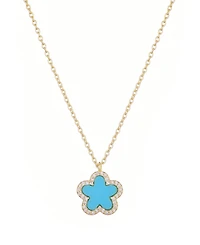 Adornia Gold Turquoise Halo 5 Leaf Clover Pendant Necklace
