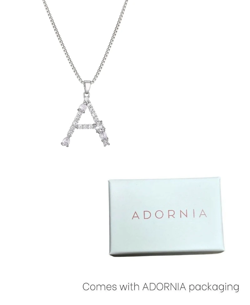 Adornia Silver Crystal Mixed Stone Initial Necklace