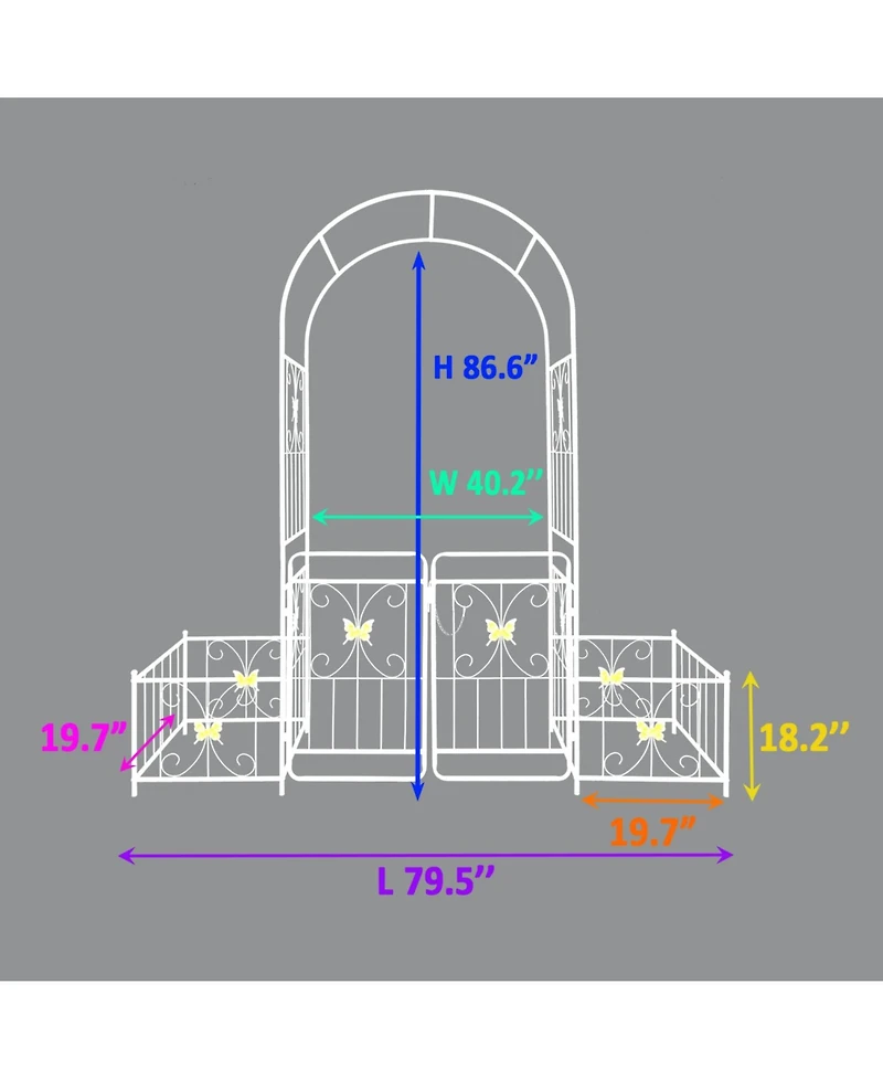 Streamdale Furniture Cream White Metal Garden Arch with Gate