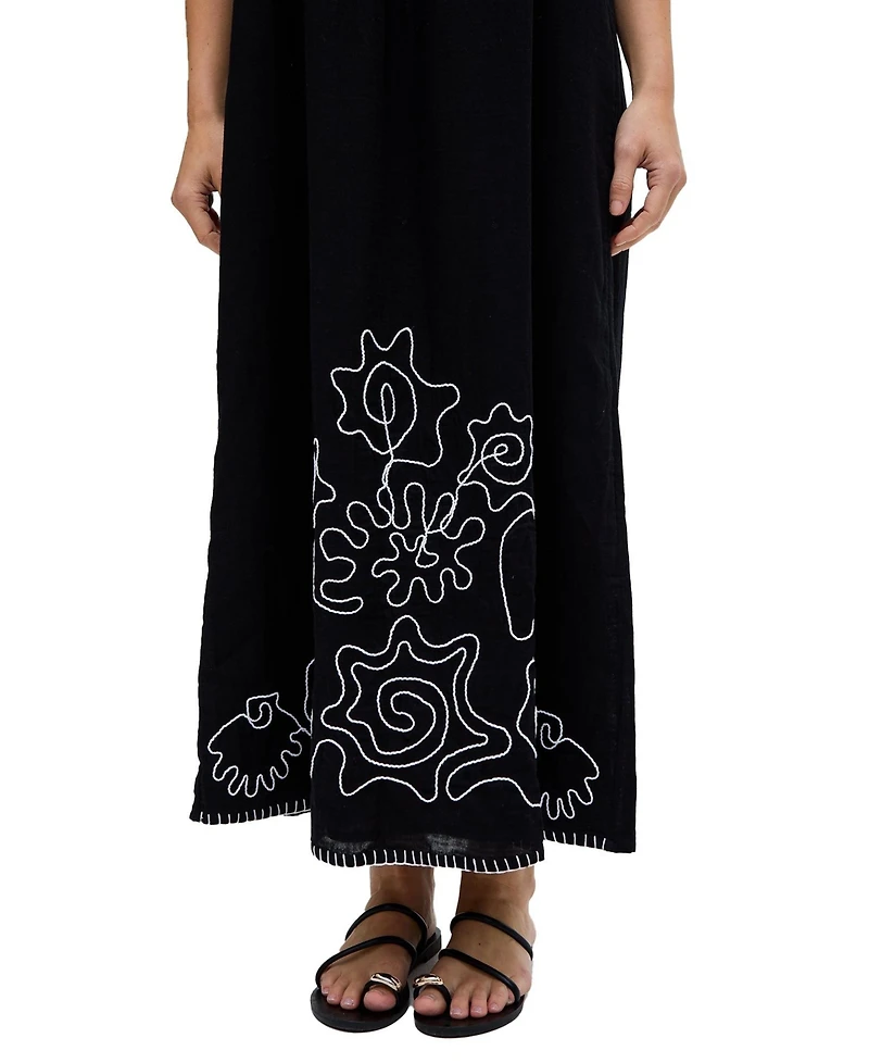 Raffya Women's Candy Tabard Embroidered Hem Midi Dress