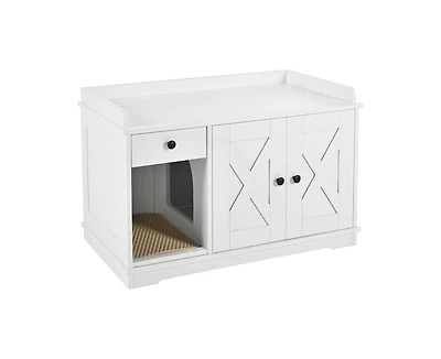 Casainc 33.5" Cat Litter Box Enclosure, Litter Box Furniture Hidden with Cat Litter Mat, Indoor Cat House with Storage Drawer Side Table