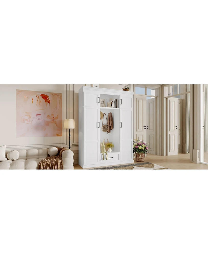 Streamdale Furniture Hall Tree with Bench 3 Hooks Cabinet Drawer & Shelves
