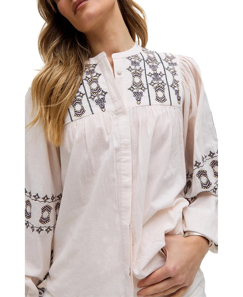 Raffya Women's Demi Embroidered Ballon Sleeve Shirt