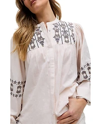 Raffya Women's Demi Embroidered Ballon Sleeve Shirt
