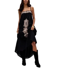 Raffya Women's Sapphire Spaghetti Strap Embroidered Maxi Dress