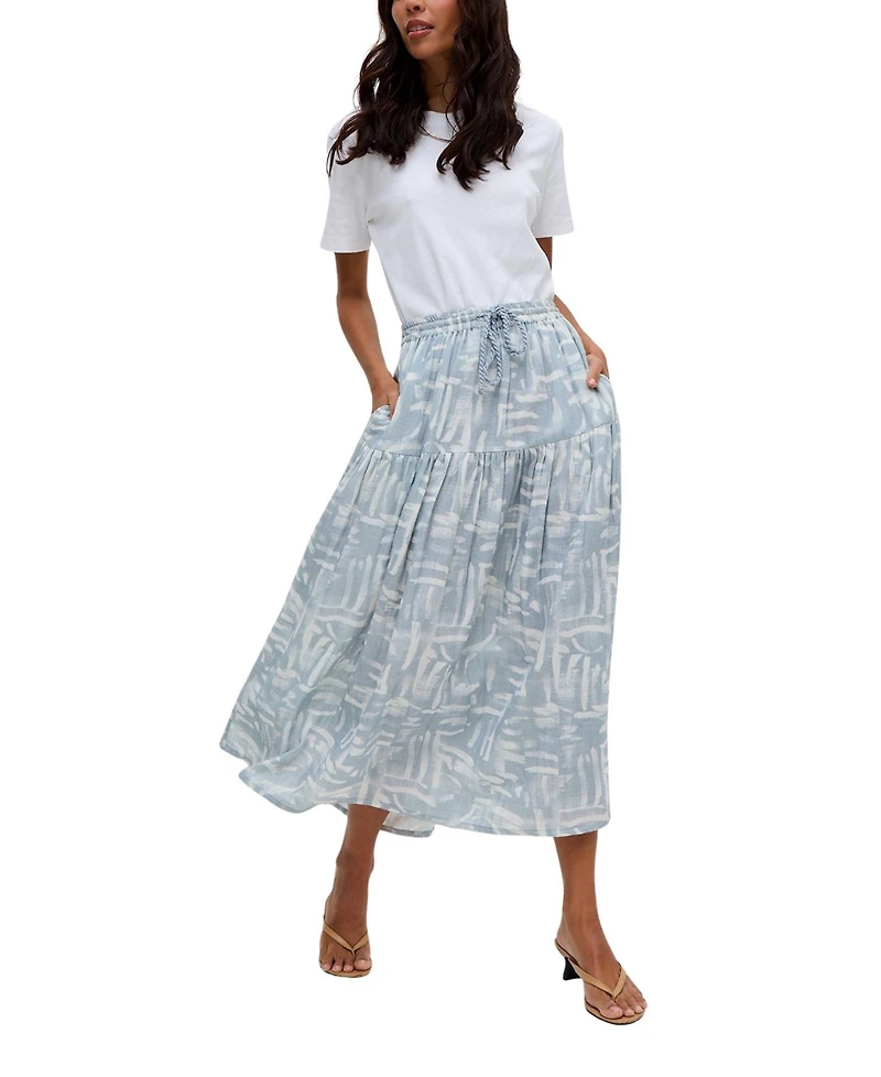Raffya Women's Bonnie Shirred Waist Warhol Print Midi Skirt