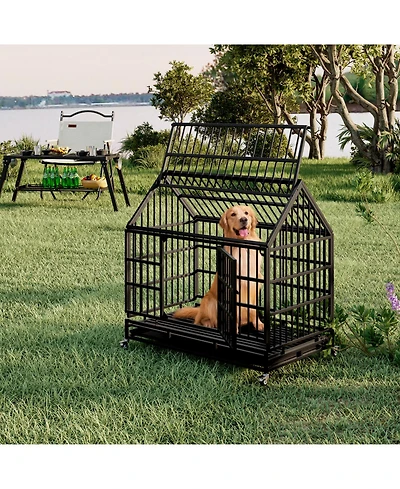Streamdale Furniture Heavy Duty Folding Dog Crate with Wheels & Tray