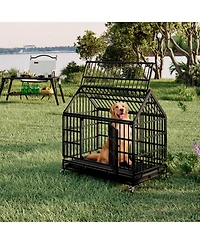 Streamdale Furniture Heavy Duty Folding Dog Crate with Wheels & Tray